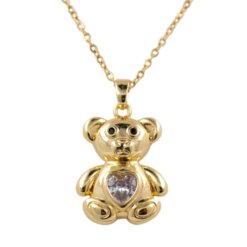 Colgante Acero Dorado Oso Corazón Circonita blanca