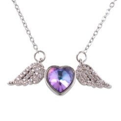 Colgante Acero Plateado Corazón Alas Circonita