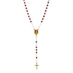 Colgante Acero Rosario ROJO 3mm - DORADO