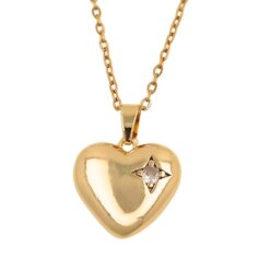 Colgante Acero dorado Corazón estrella Circonita