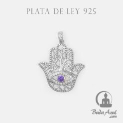 Colgante Plata MANO FATIMA OJO PIEDRA LILA REF 890