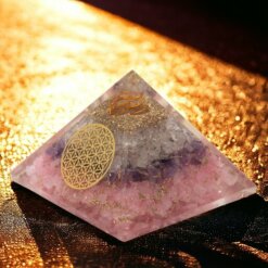 PIRAMIDE ORGONITA FLOR DE LA VIDA CUARZO ROSA - AM