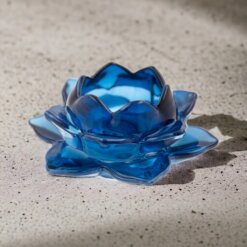 Portavela cristal loto azul