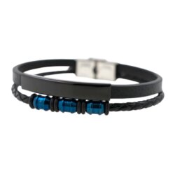 Pulsera acero polipiel Hombre Doble azul negro 67