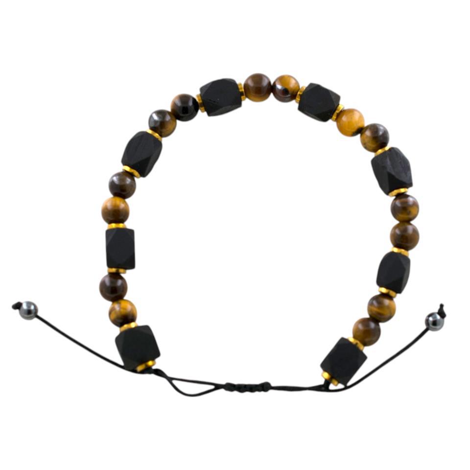 Pulsera ajustable Ojo de Tigre con Azabache REF 9