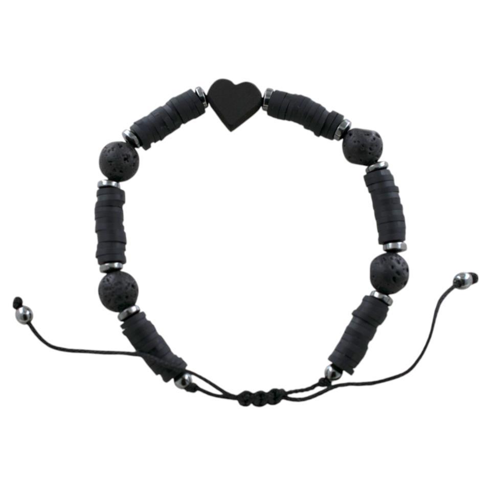 Pulsera ajustable con Lava y Azabache Corazón REF5