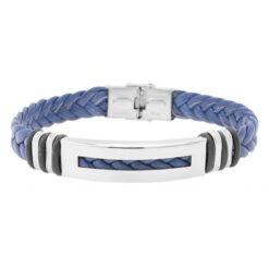 PULSERA ACERO POLIPIEL MOD  1 COLOR AZUL
