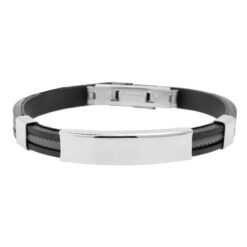 PULSERA ACERO POLIPIEL MOD  2 COLOR NEGRO
