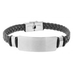 PULSERA ACERO POLIPIEL MOD  3 COLOR NEGRO