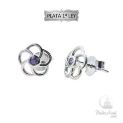 Pendientes Plata Ley 925 Flor Circon  Lila REF390