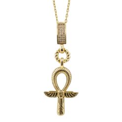 Colgante Acero Dorado Cruz Egipcia Circonitas - 5