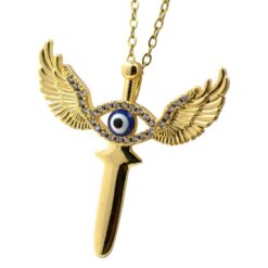 Colgante Acero Dorado Espada Alas Ojo Turco Circon