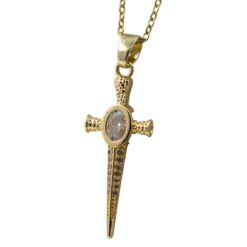 Colgante Acero Dorado Espada con Circonitas