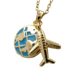 Colgante Acero Dorado Mundo Avión