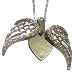 Colgante Acero Plateado Alas Corazón Circonitas