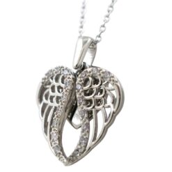 Colgante Acero Plateado Alas Corazón Circonitas