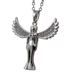 Colgante Acero Plateado Ángel con Alas Circonitas