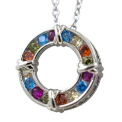 Colgante Acero Plateado Circulo Sol Circonitas - 5