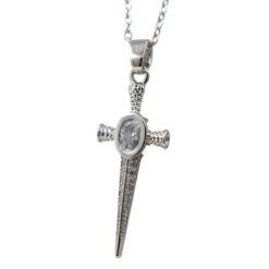 Colgante Acero Plateado Espada con Circonitas