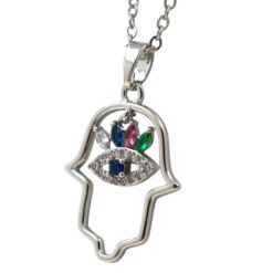 Colgante Acero Plateado Mano de Fátima Circonitas