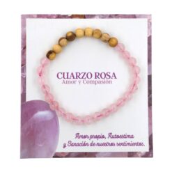 Pulsera Mineral Cuarzo Rosa con Palo Santo 6MM - 7