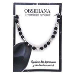Pulsera Mineral OBSIDIANA separadores acero - 5