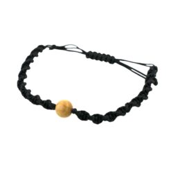 Pulsera Tejida Negra con bola de Palo Sano REF  3