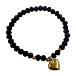 Pulsera bolas facetadas negras con dije Corazón -4