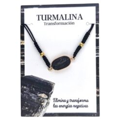 Pulsera mineral ovalada TURMALINA hilo negro - 9