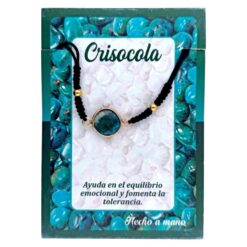 Pulsera mineral redonda CRISOCOLA hilo negro - 8