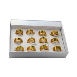 SET 12 ANILLOS DE ACERO – MOD  02 CIRCONITA VERDE