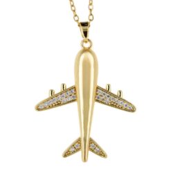 Colgante Acero Dorado Avión con circonitas