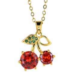 Colgante Acero Dorado Cerezas circonitas mod 01