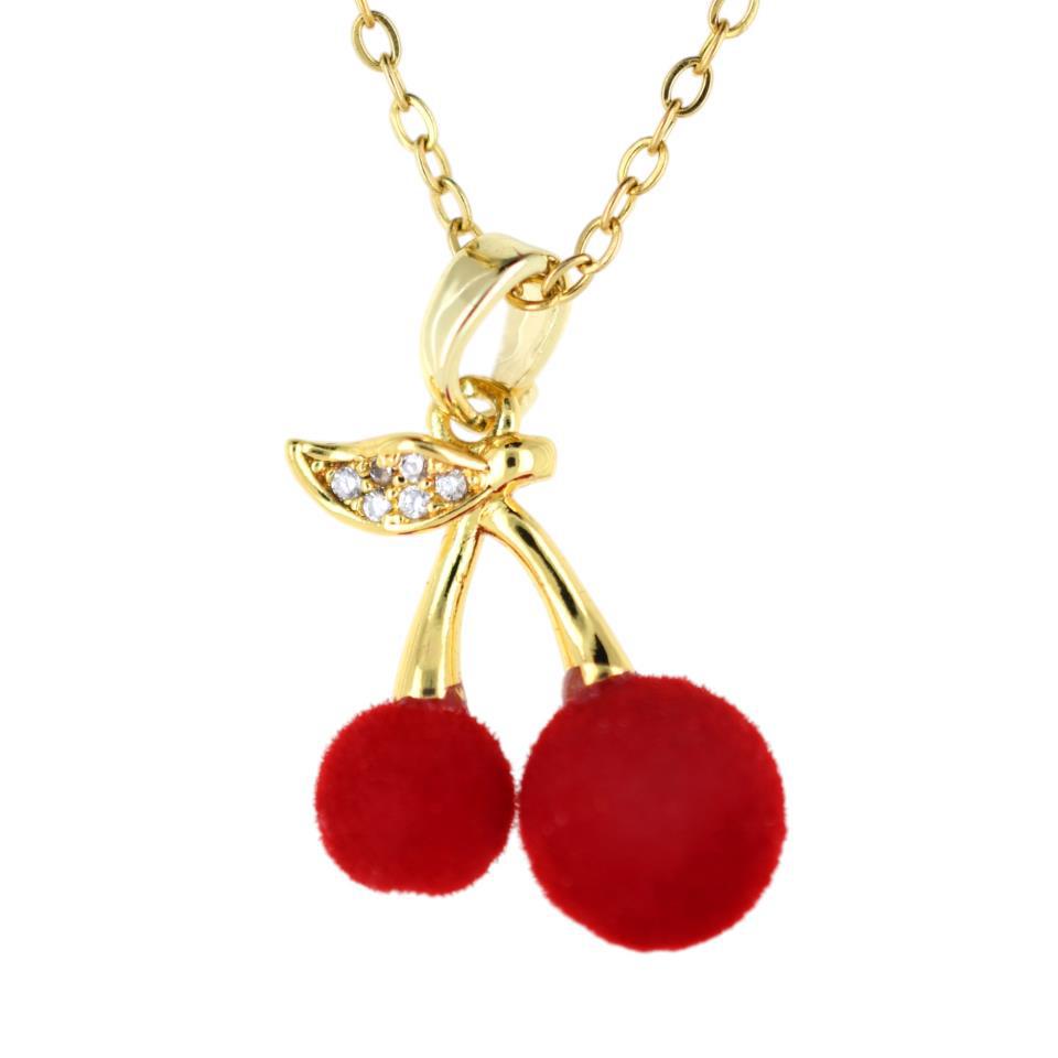 Colgante Acero Dorado Cerezas terciopelo rojo circ