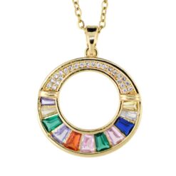 Colgante Acero Dorado Circular circonitas colores