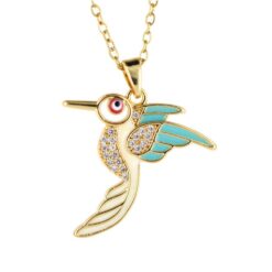 Colgante Acero Dorado Colibrí con color y circonit