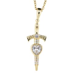 Colgante Acero Dorado Espada y corazón circonitas