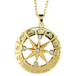 Colgante Acero Dorado Estrella y Zodiaco circonita