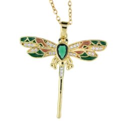Colgante Acero Dorado Libelula circonita verde