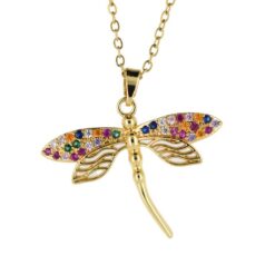 Colgante Acero Dorado Libelula circonitas colores