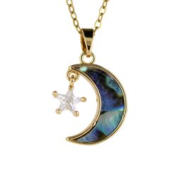 Colgante Acero Dorado Luna Estrella nacar circonit