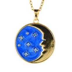 Colgante Acero Dorado Luna Estrellas con circonita