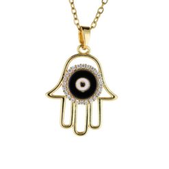 Colgante Acero Dorado Mano de Fátima con circonita