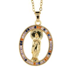 Colgante Acero Dorado Virgen María circonitas colo