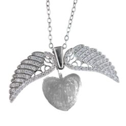 Colgante Acero Plateado Alas Corazón Grande Circon