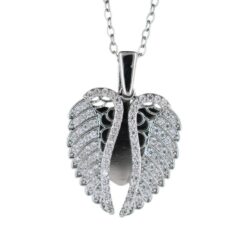 Colgante Acero Plateado Alas Corazón Grande Circon