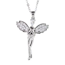 Colgante Acero Plateado Ángel alas con circonitas