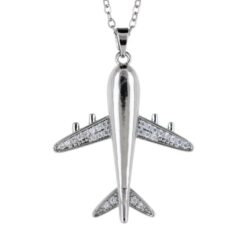 Colgante Acero Plateado Avión con circonitas
