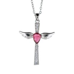 Colgante Acero Plateado Cruz Alas con circonitas