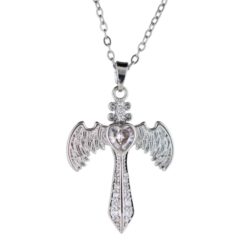 Colgante Acero Plateado Espada Alas con circonitas